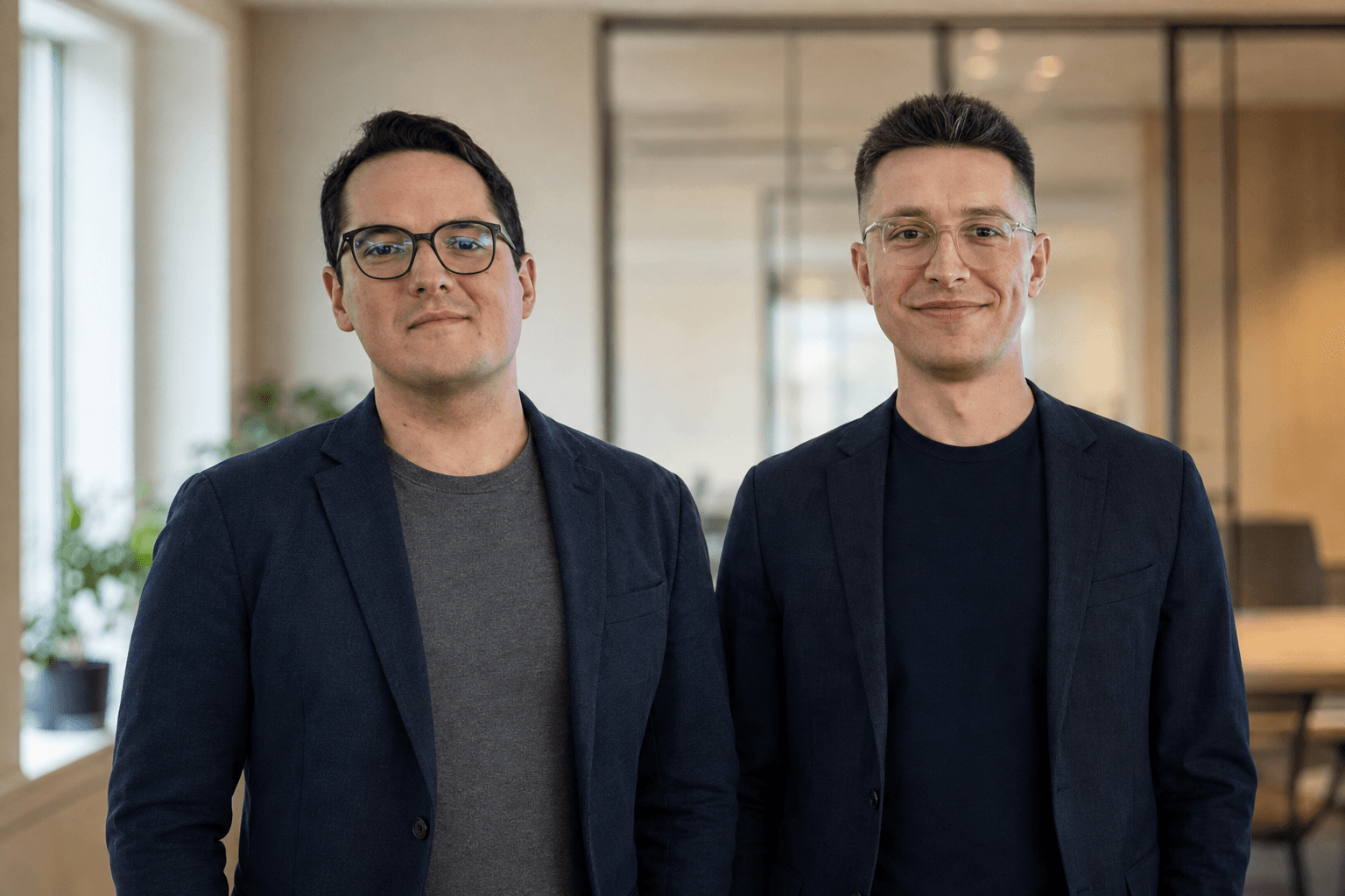 Konrad Alfaro on the left and Rafał Wyderka on the right, in an office portrait